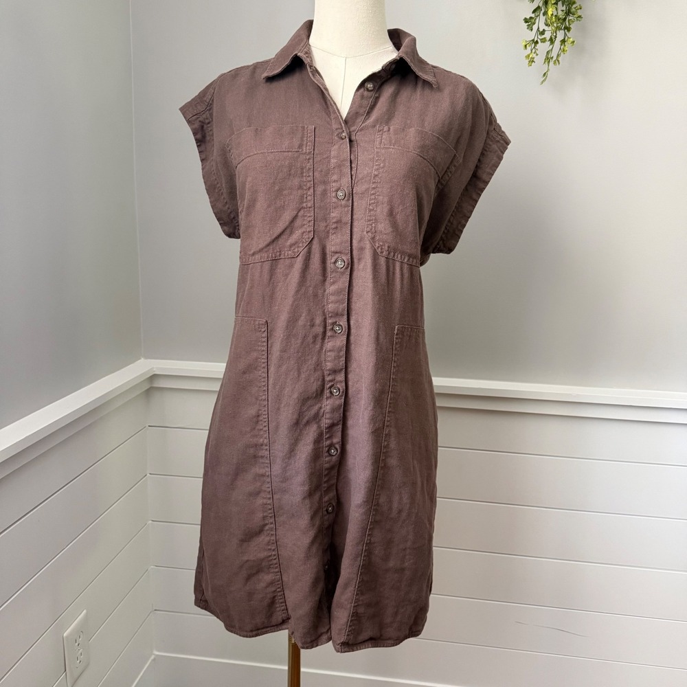 Universal Thread Shirt Dress Linen Blend Summer Utility Coastal Brown S